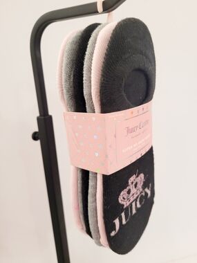 Juicy Couture No-Show Socks 3-Pack in Black, Gray, and Light Pink